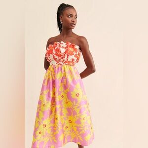 Floral Strapless Dress Pink Orange Vineet Bahl Anthropologie